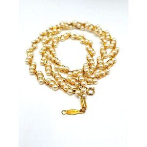 Vintage Napier Braided Faux Pearl & Gold Chain Fashion Necklace 24"